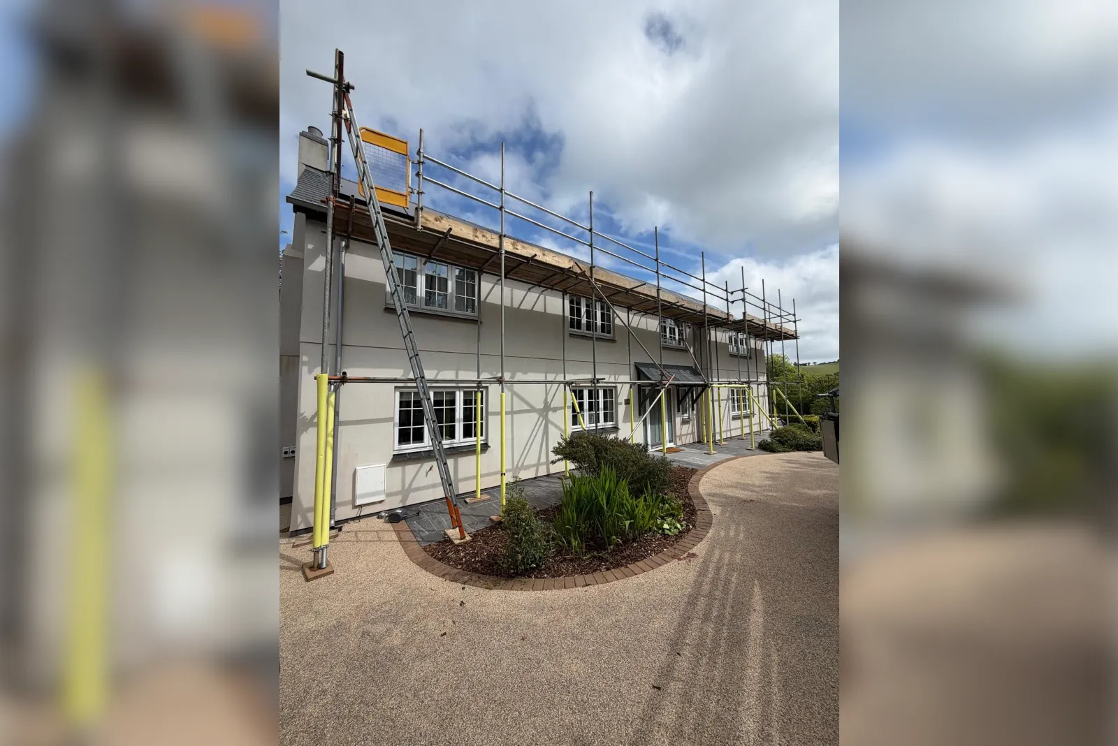 Scaffolding for a solar panel installation in Ipplepen.
