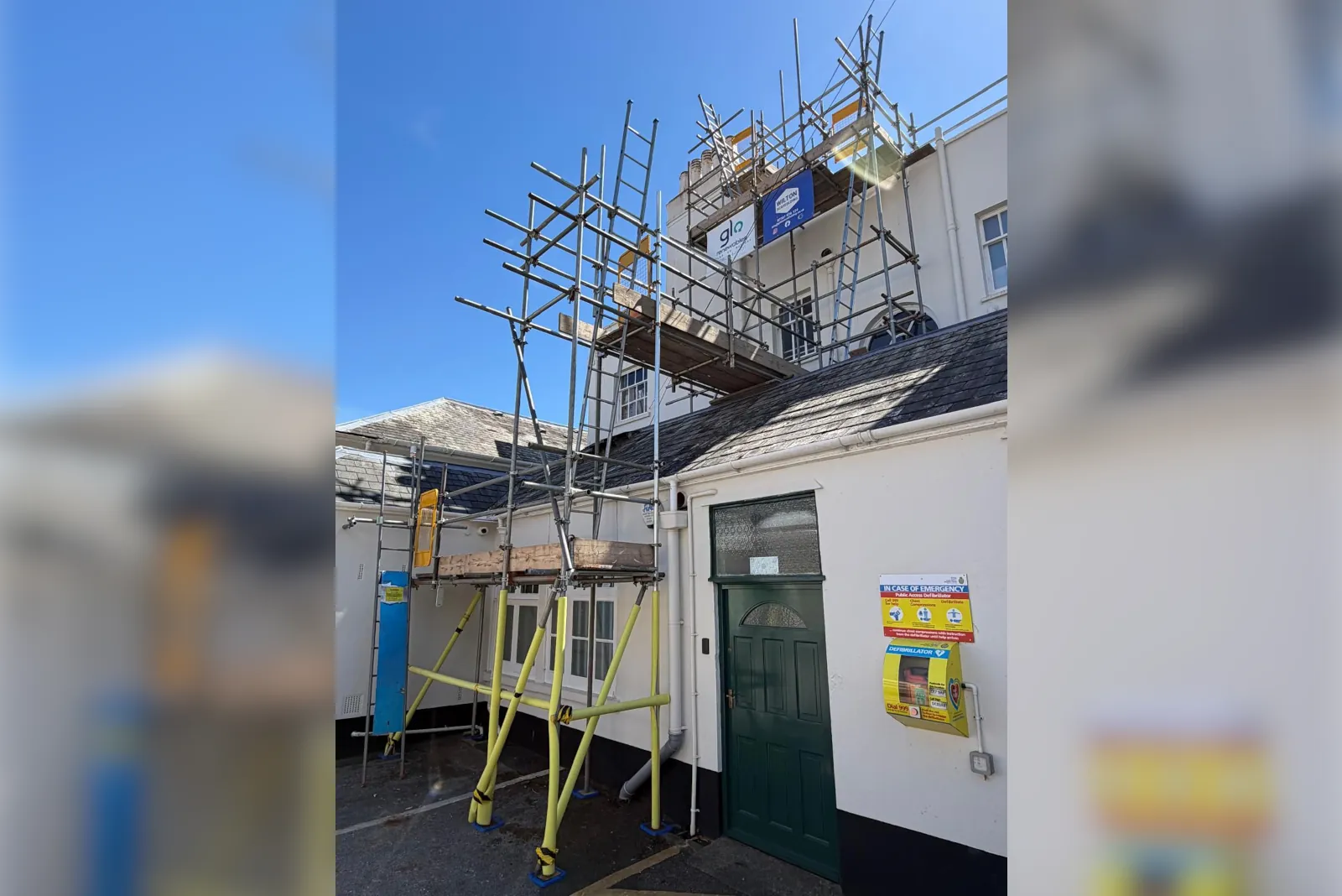 Access tower in Dawlish on local coucil building providing safe access for a solar installation.